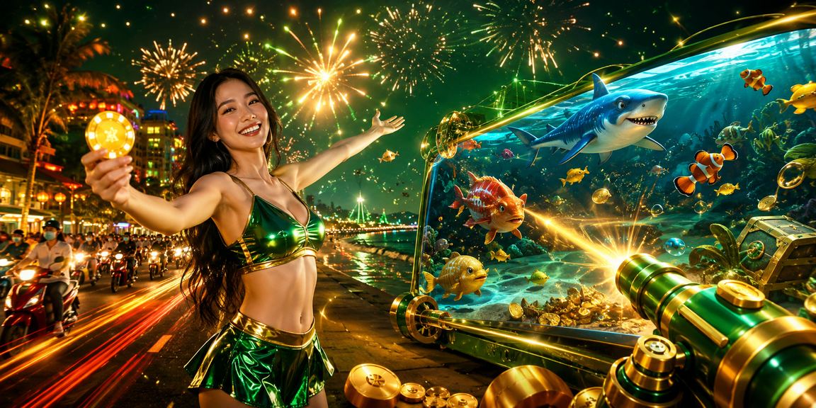 Màn hình bắn cá neon rực rỡ lấy cảm hứng từ vùng biển Phú Quốc với hiệu ứng ánh sáng đặc sắc