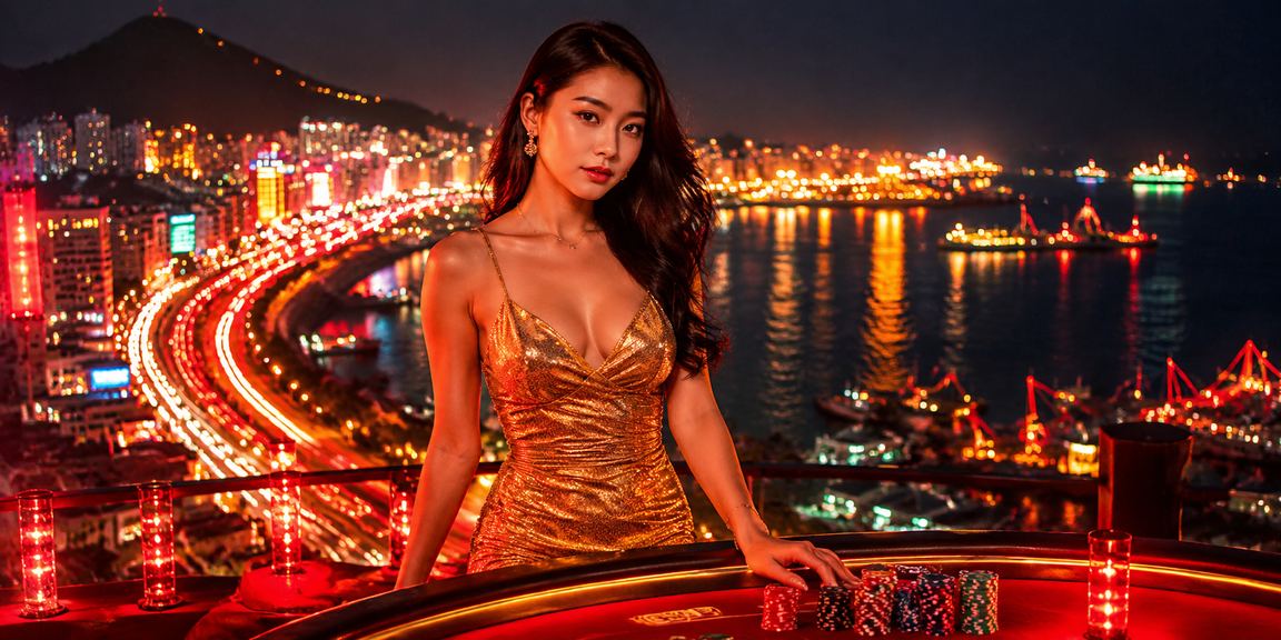 Sảnh casino trực tuyến về đêm tại Vũng Tàu với ánh đèn neon rực rỡ